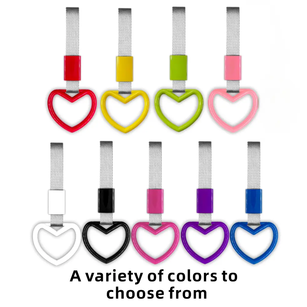 Universal Heart-Shaped Car Decoration Interior Handle Decor & Exterior Safety Accessory Duty Grey Nylon Towing Hook Pull Ring With Anti-Collision Bumper Warning Loop Bumper Gift Idea