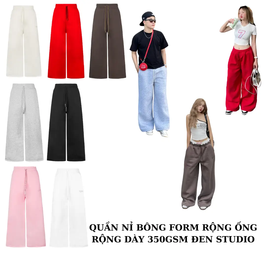 ( Đen Studio ) Quần Dài Form Rộng Unisex Nỉ Bông Cotton 65/35 Form Rộng Đen Studio Định Lượng 350Gsm Menswear Pants