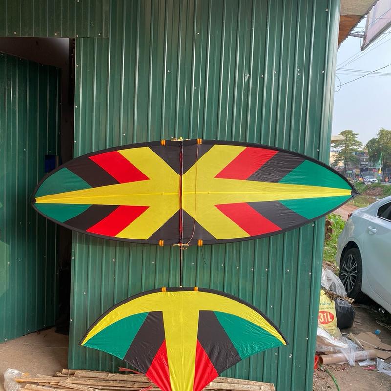 Diều in nhiệt-( 1m7-2m-2m5)-mẫu xương cá xanh. (2m và 2m5 nan cánh tím). Sản phẩm bao gồm áo diều và khung diều