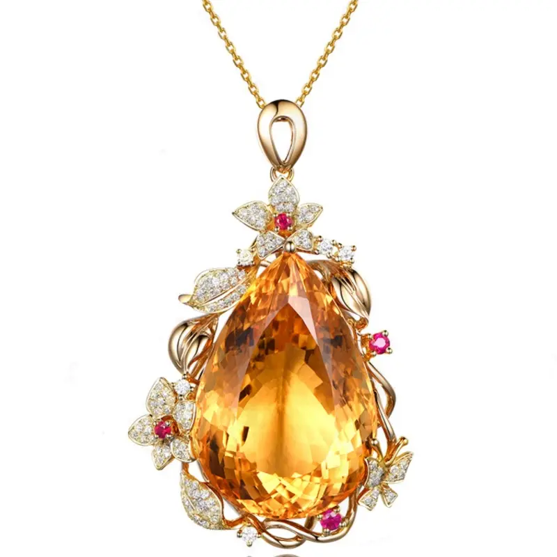 Live Streaming Hot Sale Imitation Natural Citrine Zircon Flower Pendant Super Flash Bird's Nest Cut 2.5cm Main Stone Pendant
