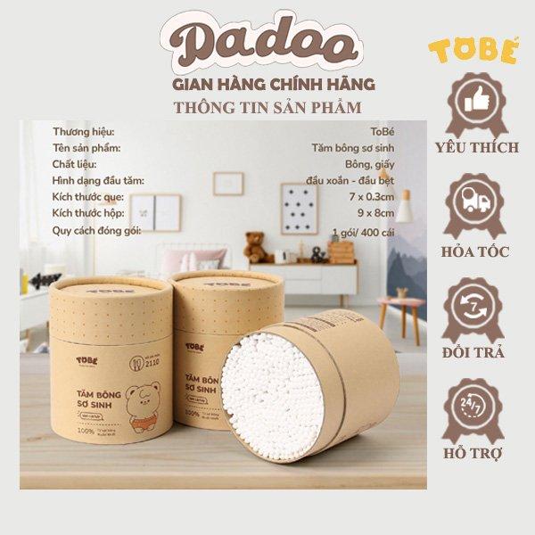 Tăm Bông Sơ Sinh TOBÉ An Toán Thân Thiện Tăm Bông ORGANIC Thiết Kế 2 Đầu Tiện Lợi Sợi Bông Tự Nhiên 400 Que Cho Bé 3
