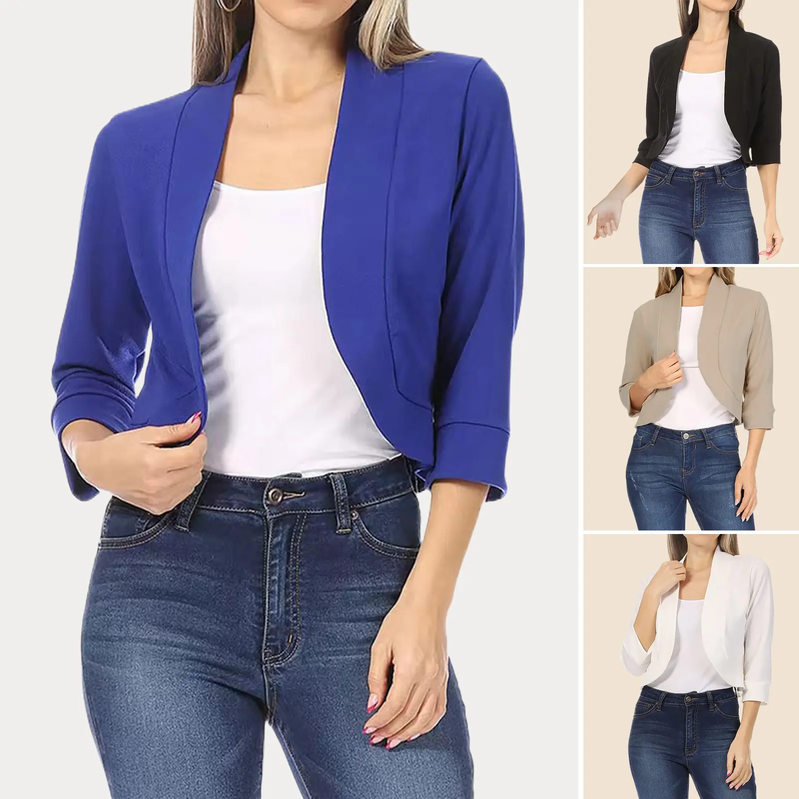 3/4 Sleeves Women Blazer Temperament Cardigan Slim Fit Commuting Office Lady Autumn Suits Coat for Daily Wear