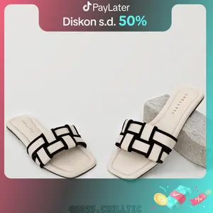 CHELLTIC Sandal Teplek Wanita Tali Kokop Motif Anyam|Women Slippers|Sendal Flat Hak Datar/Selop Slip On Casual Remaja Kekinian Strap Tali|Sndal Flip Flop COD Cewek