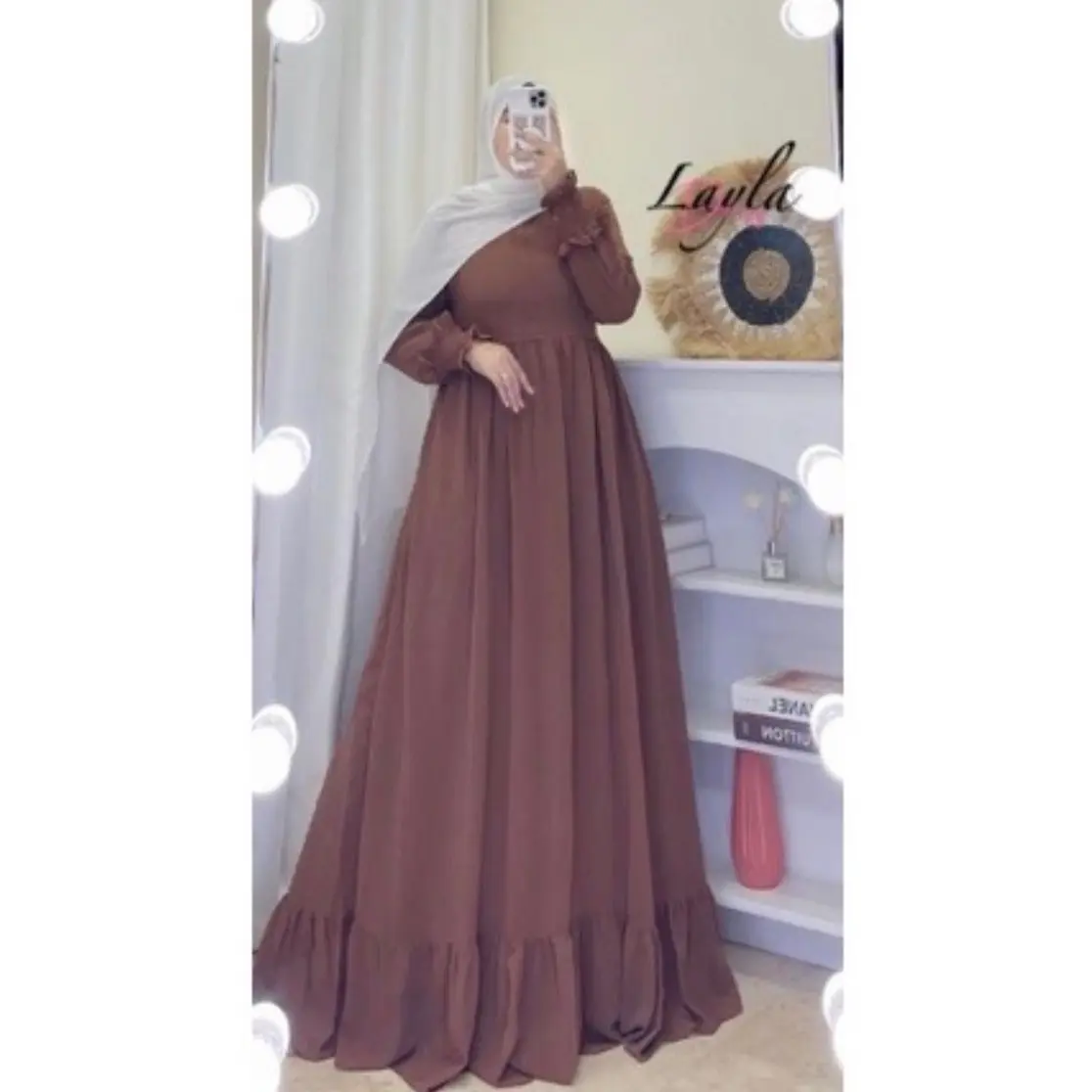 GAMIS LAYLA DRESS/BUSUI FREDLY/PINGGANG KARET BELAKANG/TANGAN SMOK/GAMIS POLOS