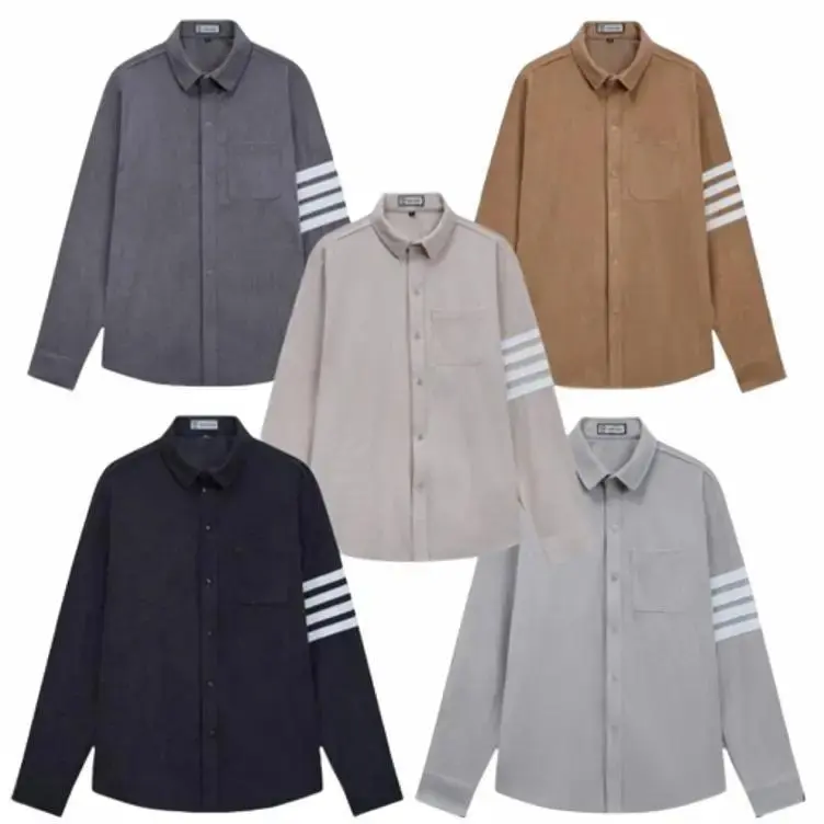 Sơ Mi nam DUMIMAN Menswear Tim Shirt Kate vải Nhung Tăm dày dặn tay áo 4 vạch trắng sominam  dep Kem