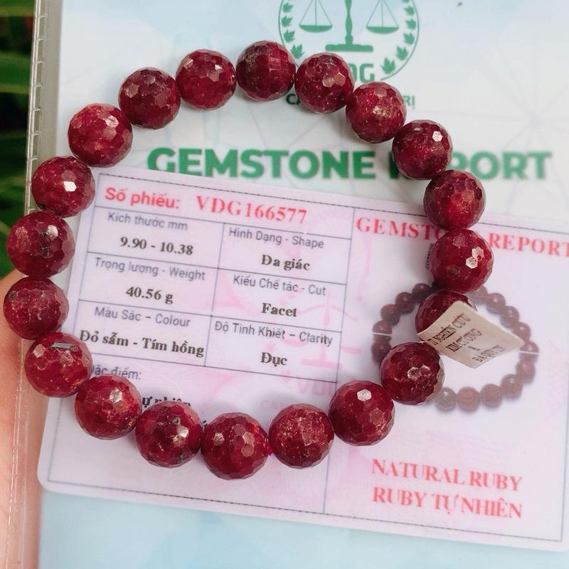 Vòng tay Rubi tự nhiên , màu đỏ đậm faxet cut Diamond Phụ Kiện Nam . Nữ Đeo Tay đá  ruby