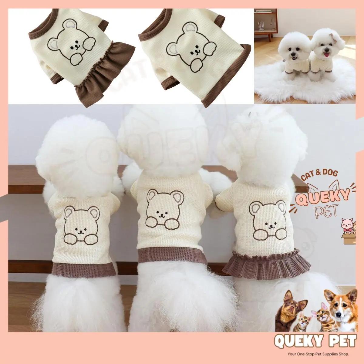 Pet Creamy Bear Shirt Dog Supplies Winter and Spring Thick Dog Sweater with Embroidery Dog Clothes Pet Shirt Pet Dress 1pc