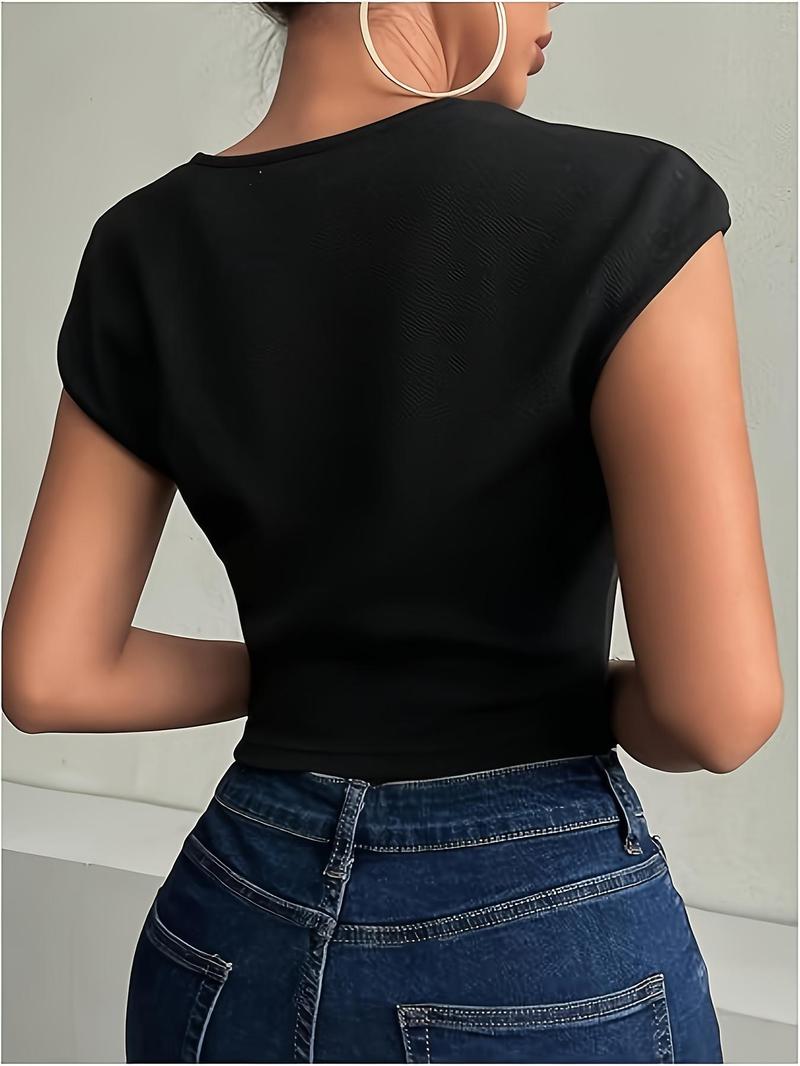 Product Introduction of Women's Contrast Sequins Sheer Top, Elegant Fashion Casual Crew Neck Top for Daily Outdoor Wear, Women Clothing for Summer 2