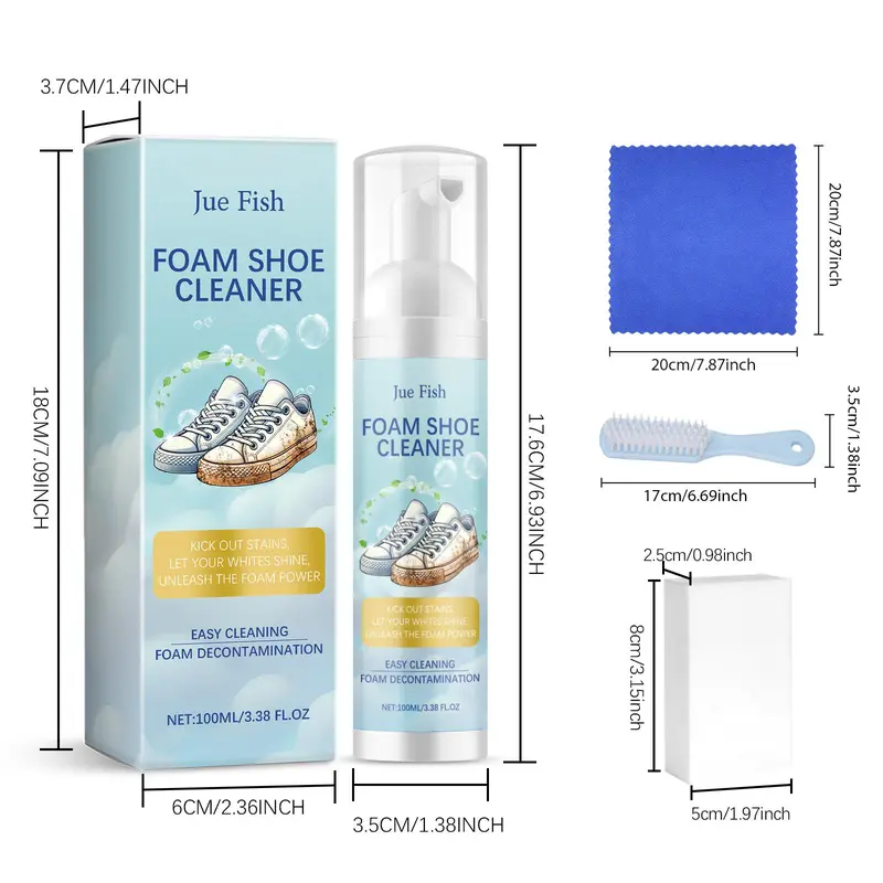 Foam Shoe Cleaner, 1 Set Including  1 Count 100ml Shoe Cleaner & 1 Count Brush & 1 Count Towel & 1 Count Sponge, Household Cleaner for Shoes, Coats and Jackets, Home Care Supplies 1