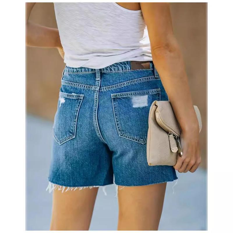 Quần Denim Ống Đứng Phong Cách Thường Ngày Và Thanh Lịch, Cạp Thường, Quần Đùi Denim Nữ, Hàng Mới Về Năm 2024, Thích Hợp Cho Mùa Hè, Phong Cách Xuyên Biên Giới 2