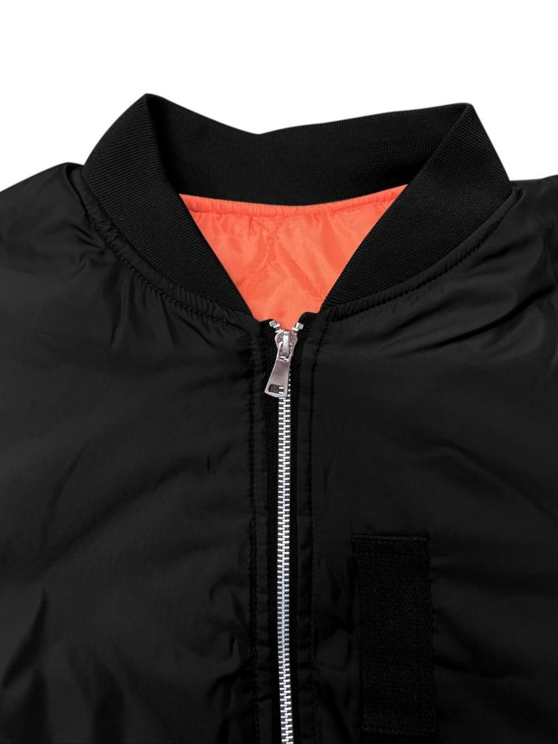 Product Introduction of Men's Regular Fit Solid Pocket Zipper Bomber Jacket, Casual Long Sleeve Baseball Collar Outerwear for Fall & Winter, Men's Clothes for Daily Wear 3