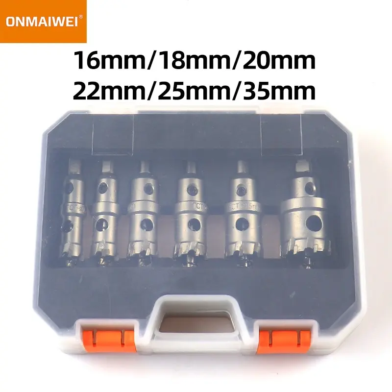 mũi khoan khoét inox, sắt , thép...6 cây KAPUS, Mũi Khoét Inox đầu hợp kim( 16 -18 - 20 - 22 - 25 - 30mm ) nguyên bộ 1