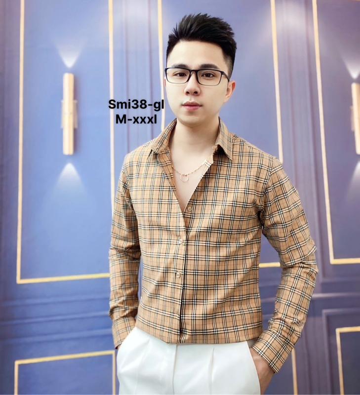 Áo sơ mi nam kẻ vuông nhỏ 8116 Menswear  Cổ Tròn 4