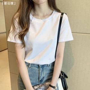 เสื้อยืดสีขาวสำหรับผู้หญิง ผ้าฝ้ายแท้ ฤดูร้อน 2025 มาใหม่ สไตล์พื้นฐาน เสื้อฐานหัวไหล่ปกติ แฟชั่น สามารถใส่ด้านใน ท๊อป