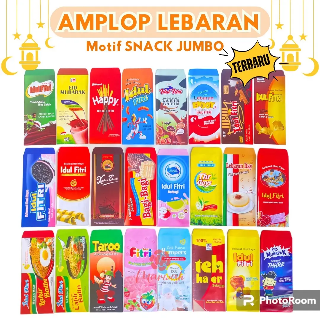 Amplop Lebaran Besar Motif Snack Isi 10 pcs Motif ter viral unik Bahan Artpaper 120 gsm Glossy Tebal Angpau Lebaran Motif Unik