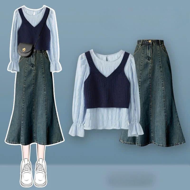 Chân Váy Jeans Đuôi Cá Dài Xòe Đường Gân Nổi Cá Tính Tôn Dáng Che Khuyết Điểm Phong Cách Ulzaang Hàn Quốc Hottrend KoKo CVD 71 Nữ Women