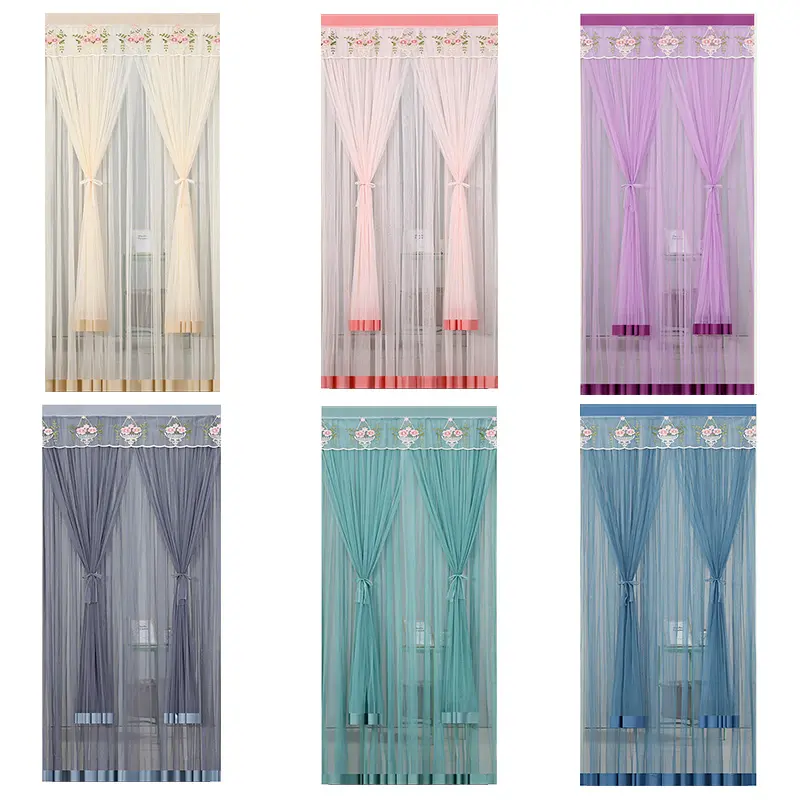 ม่านลูกไม้ปักลาย สไตล์ยุโรป ผ้าม่าน Tulle เจ้าหญิงโปร่ง แขวนในฤดูร้อน ไม่ต้องเจาะ ม่านแยกกันยุง