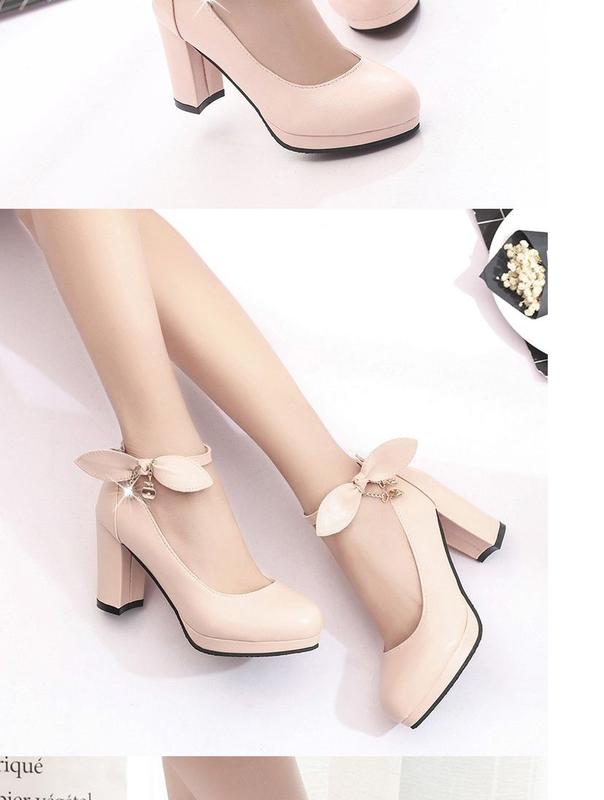 Product Introduction of Spring 2024 New Korean Style Sweet Low-Cut Pumps Women's Mid Heel Chunky Very High Heel Shoes with Buckle All-Matching Women's Fashion Shoes 24