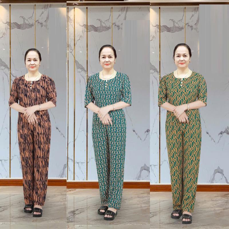 Bộ tay lỡ - cộc quần dài cho bà cho mẹ vải cát lụa hàn châu Nữ