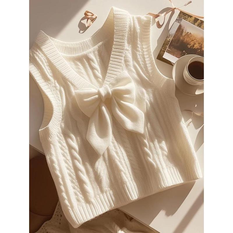Áo Len Vest Dệt Kim, Màu Trắng, Phong Cách Lười Biếng, Cao Cấp, Dành Cho Nữ, Hàng Mới Về, Siêu Đẹp, Thích Hợp Cho Mùa Thu, Phong Cách 2024 2