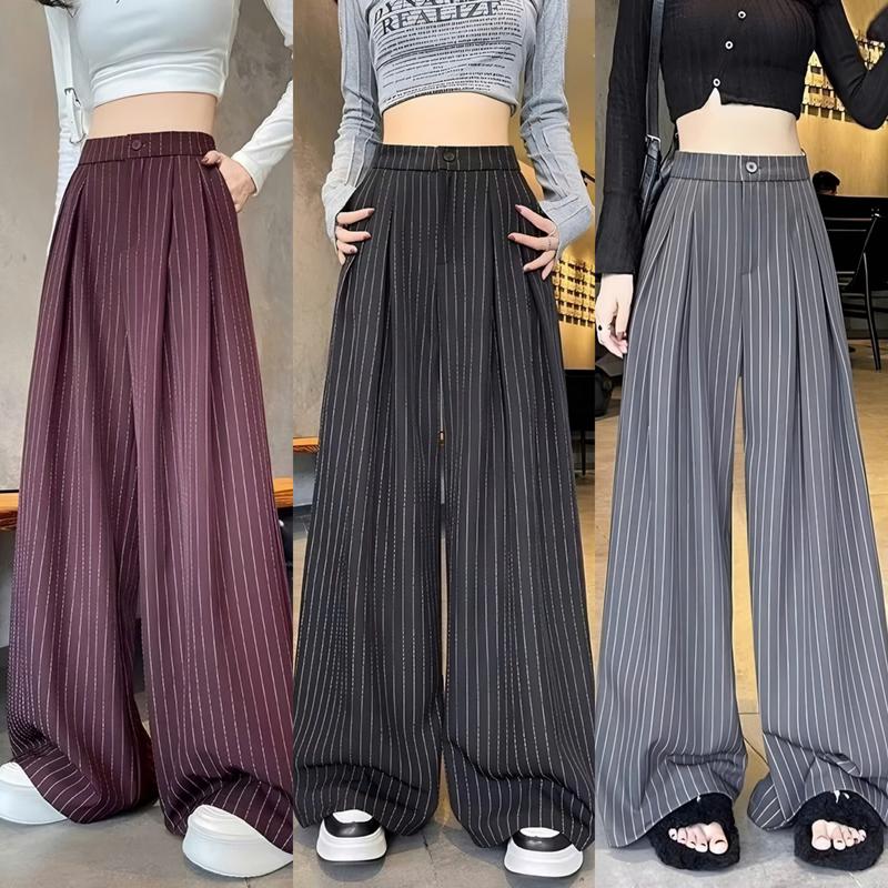 Quần Ống Rộng Chất Gold Hàn Họa Tiết Kẻ , Quần Ống Suông Cạp Cao Phối Chun Sau Nhiều Màu