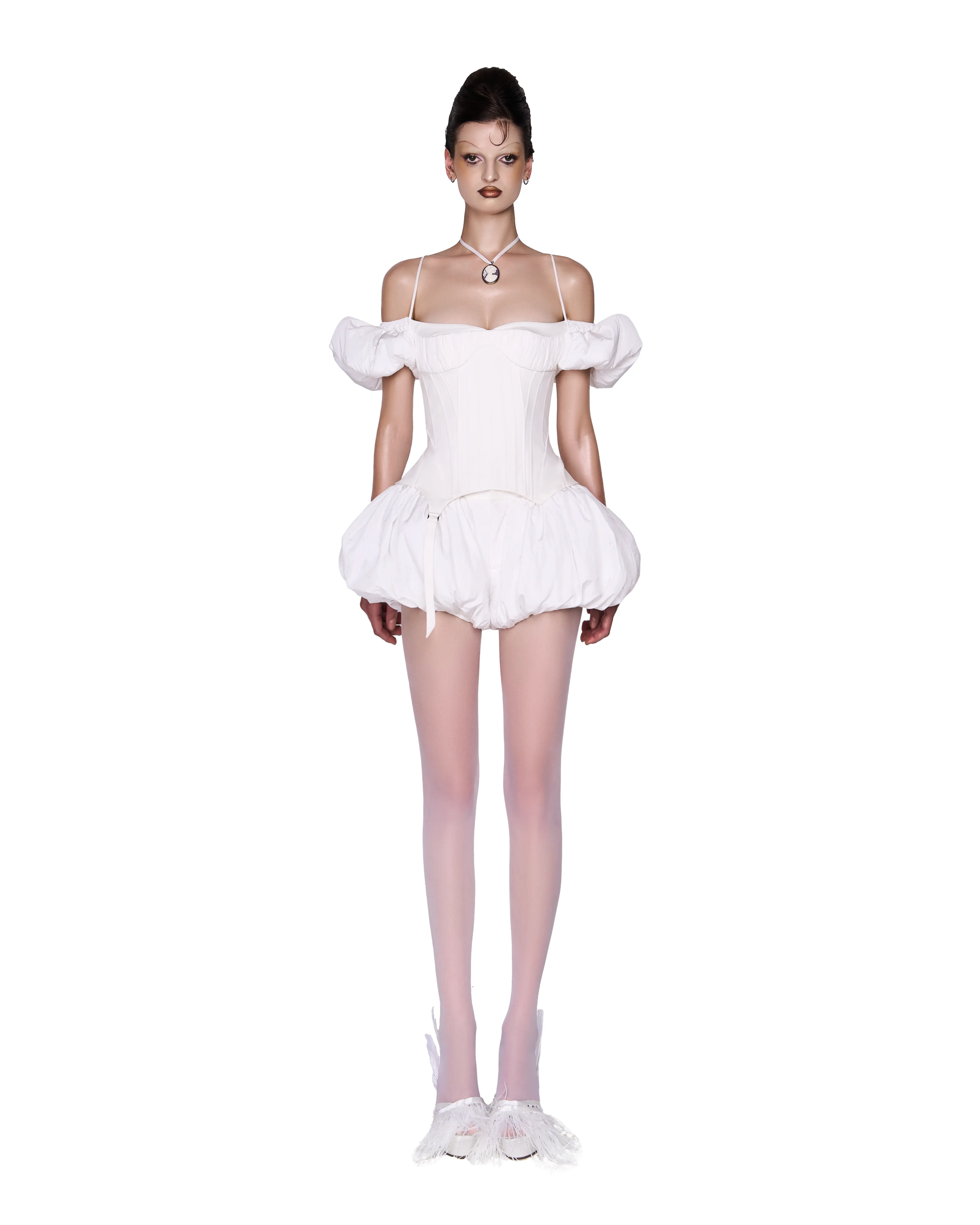 [Tặng hộp] LSOUL - Doux Fou Set Áo Corset Trễ Vai Quần Bí Bồng Bềnh Trắng Nữ Tính