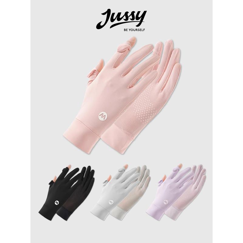 Găng Tay Chống Nắng Logo Chữ M JG26 Jussy Official Găng Tay Nữ Vải Thun Lụa Băng Mỏng Mát Phủ Lớp Chống Tia UV UPF>50+