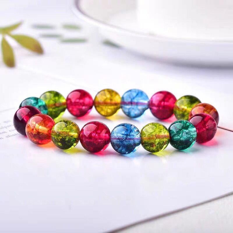 Brazilian Tourmaline Crystal Old Style Bracelet Round Bead Bracelet Candy Color Rainbow Women's Gift Prosperous Stone Wealth Transfer 8