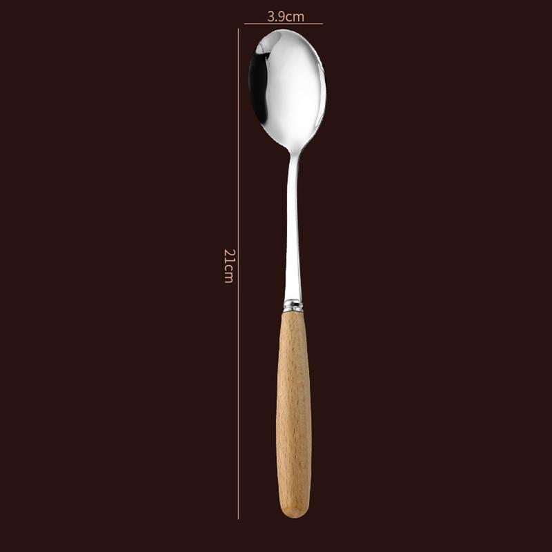 Product Introduction of Sryadgn Wooden Handle Spoon Stainless Steel Serving Tablespoons Rust-Proof Dinner Spoon for Home Kitchen Restaurant Picnic 0