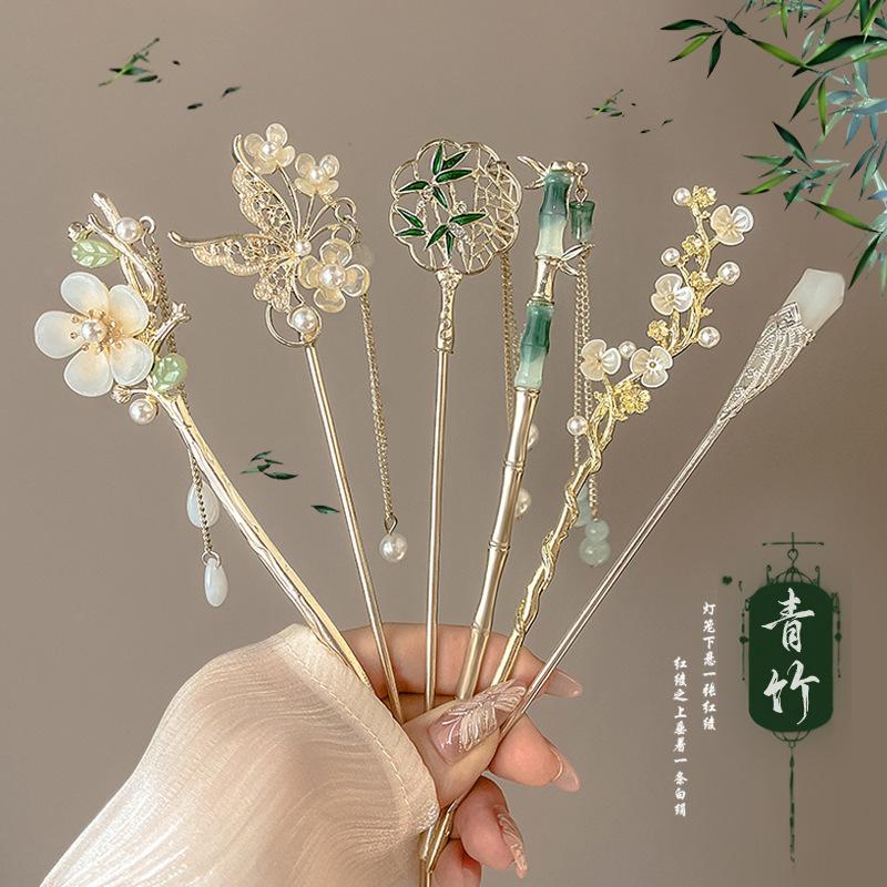 Kẹp Tóc, Phong Cách Trung Quốc Mới Cao Cấp, Kẹp Tóc Hoa Huệ Trong Thung Lũng, Siêu Thanh Lịch, Kẹp Tóc Tua Rua Lắc Bước, Phong Cách Cổ Trang, Phụ Kiện Tóc Hanfu, Mũ Cài Tóc 0