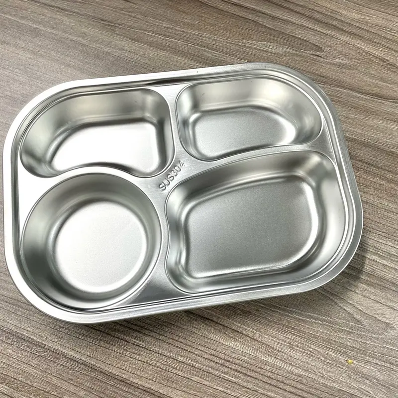 Khay cơm 4 ngăn Inox 304 cao cấp KT 26x18x4cm cho trẻ em 1