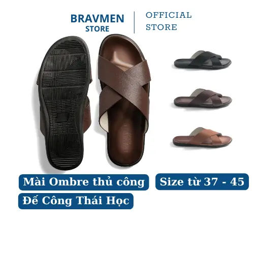 Dép da nam Công Thái Học, đế mài Ombre thủ công độc đáo thiết kế quai chữ X chính hãng K02