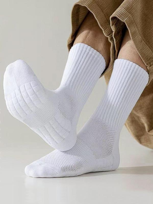 Men's 3 Pairs Solid Crew Socks, Sporty Breathable Sweat-Absorbing Mid Calf Socks For Outdoor Activities, Men's Socks For All Seasons 2