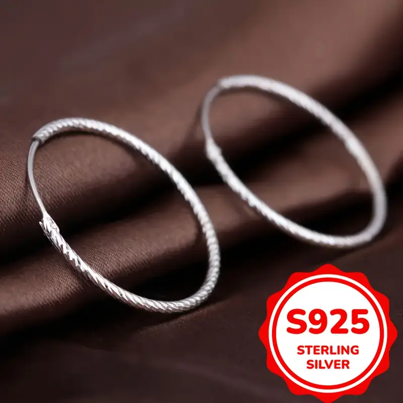 Sterling Silver Hoop Earrings - Elegant, Chic S925 Diamond Cut Jewelry for Women - Hypoallergenic, 3g, Perfect for Casual Attire & Gifting 1