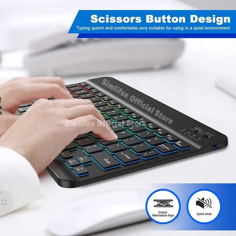 10 Inch Backlit Backlight Wireless Keyboard and Mouse Bluetooth LED Colorful For iPad Laptop Android Iphone 6