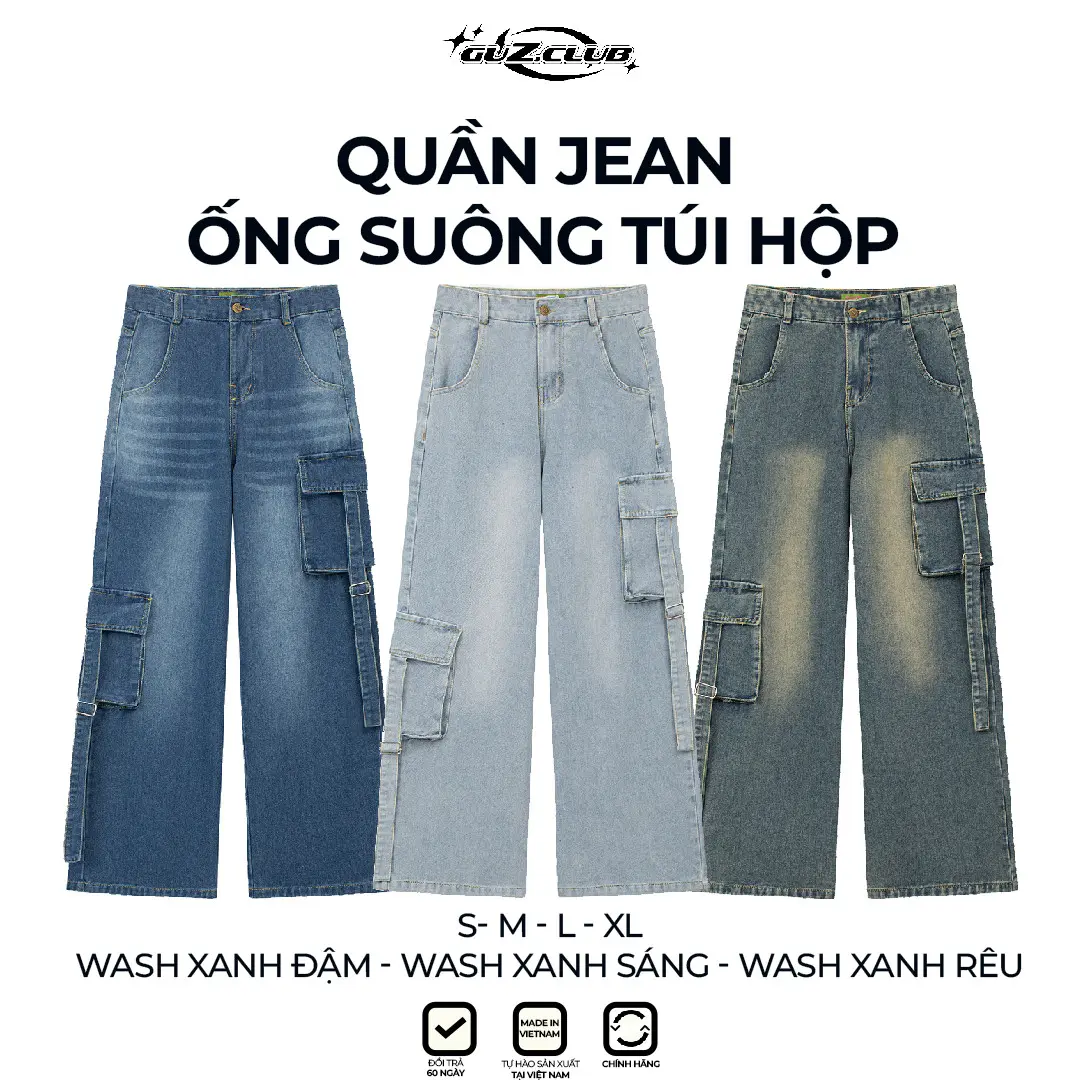 M3 - Quần Jeans Unisex Ống Suông Túi Hộp GuZ - Vr8 Pants Menswear Kem