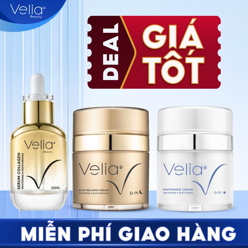 [ #30 DEAL GIÁ TỐT ] Bộ 03 Kem Hỗ Trợ Cải Thiện Tình Trạng Nám, Kem Dưỡng Trắng Da và Serum Collagen VELIA Skincare