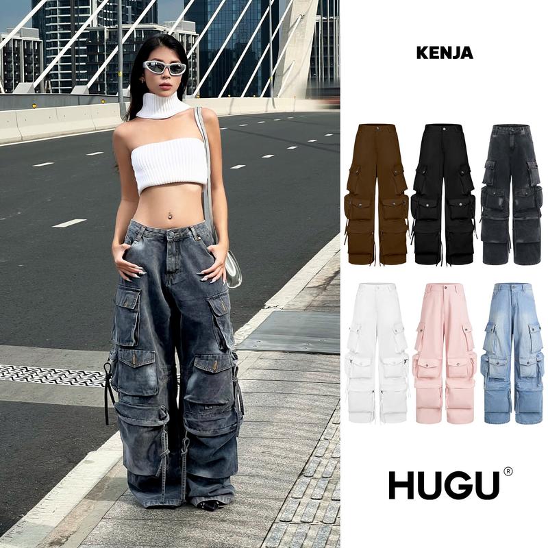 Quần jeans unisex local brand HUGU - KENJA - chất liệu denim/kaki, form rộng, wash vải, túi hộp, nút kim loại Nam Menswear Pants quanjean nam