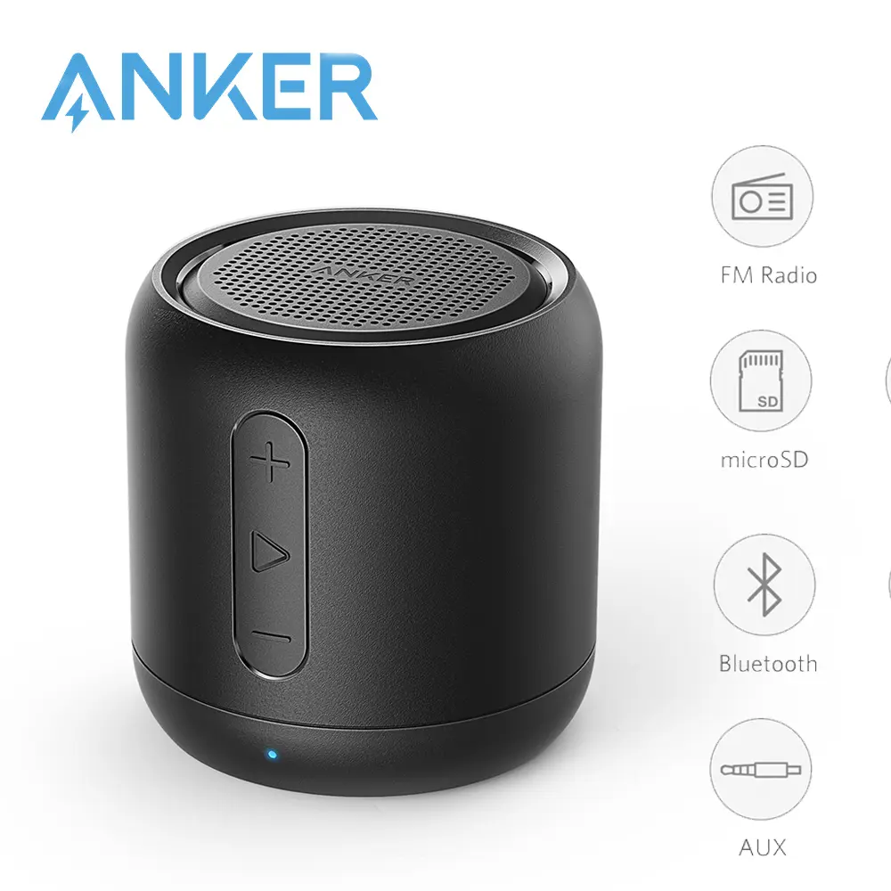 Pembesar Suara Bluetooth Mini, Soundcore oleh Anker, Radio FM, Mudah Alih, Julat sambungan 66 kaki