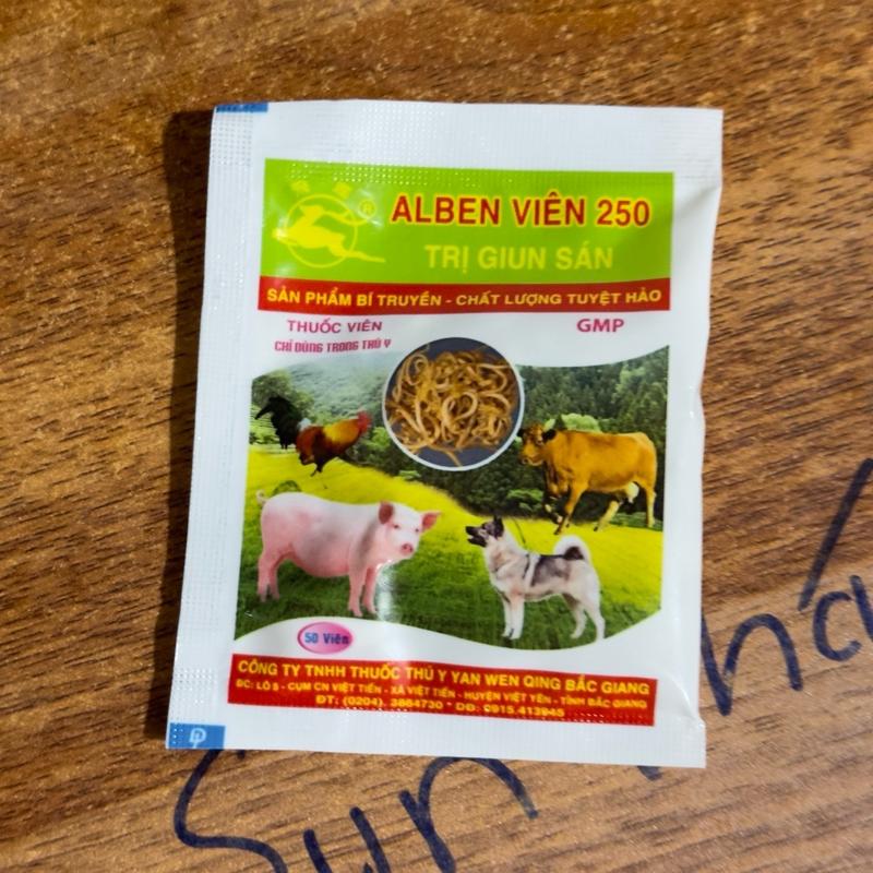 Alben viên 250 sổ giun sán cho gà chó mèo thú cưng chim cảnh cho theo viên trên cân thể trọng con vật có ghi sẵn an toàn thuoc trị tẩy sắn dây