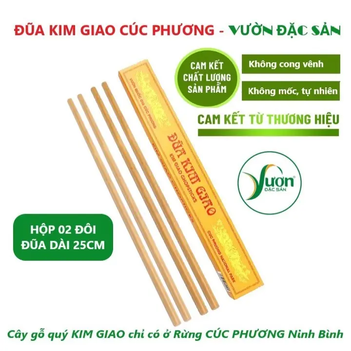 Hộp 02 đôi Đũa Kim Giao Cúc Phương (Dài 25cm) chính hãng Vườn Đặc Sản Ninh Bình