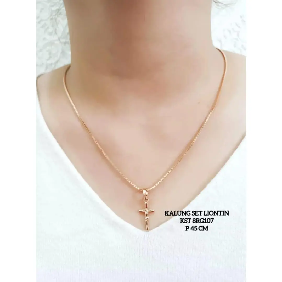 PERHIASAN WANITA KALUNG TITANIUM ITALI LIONTIN SALIB TERBARU ROSE GOLD ANTI LUNTUR/KARAT