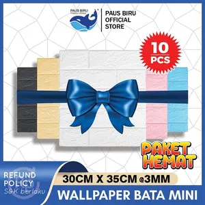 PAUS BIRU Wallpaper Dinding 3D Foam Mini Motif Batu Bata 30cm X 35cm Tebal 3mm 10 Pcs Kertas Stiker Tahan Air Fleksibel Mudah Dipasang