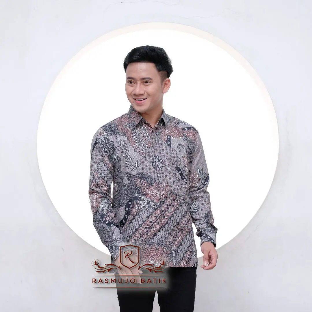 PREMIUM KEMEJA BATIK Pekalongan PRIA LENGAN PANJANG  Kantor SIZE M L XL XXL BSWART Batik HRB026 Motif Kenongo Hem Panjang Baju Katun Lembut Nyaman Navy