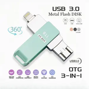 （Barang spot）FlashDisk iPhone USB3.0 Stik Memori Tiga-Dalam-Satu Flash Drive logam 1TB（lightning/micro/usb） flashdisk  2tb  original