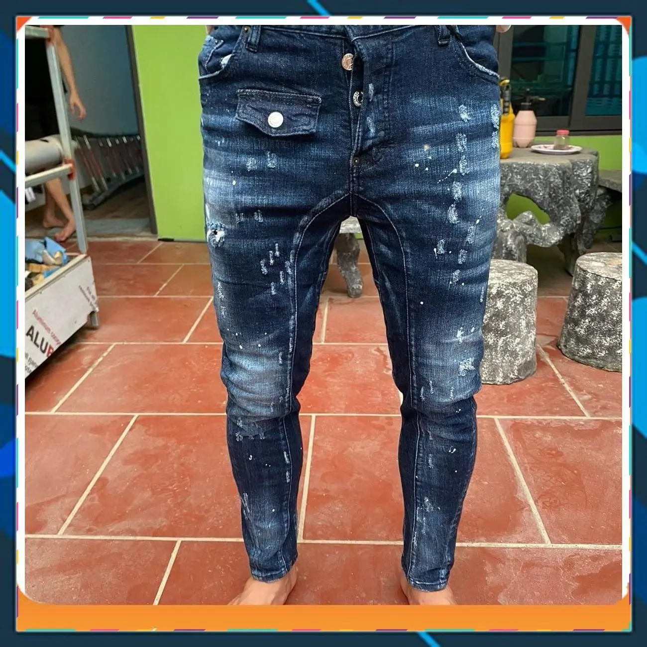 Quần jean nam DS, Q ống khoá vảy sơn ( CÓ HỘP ) Menswear Kem