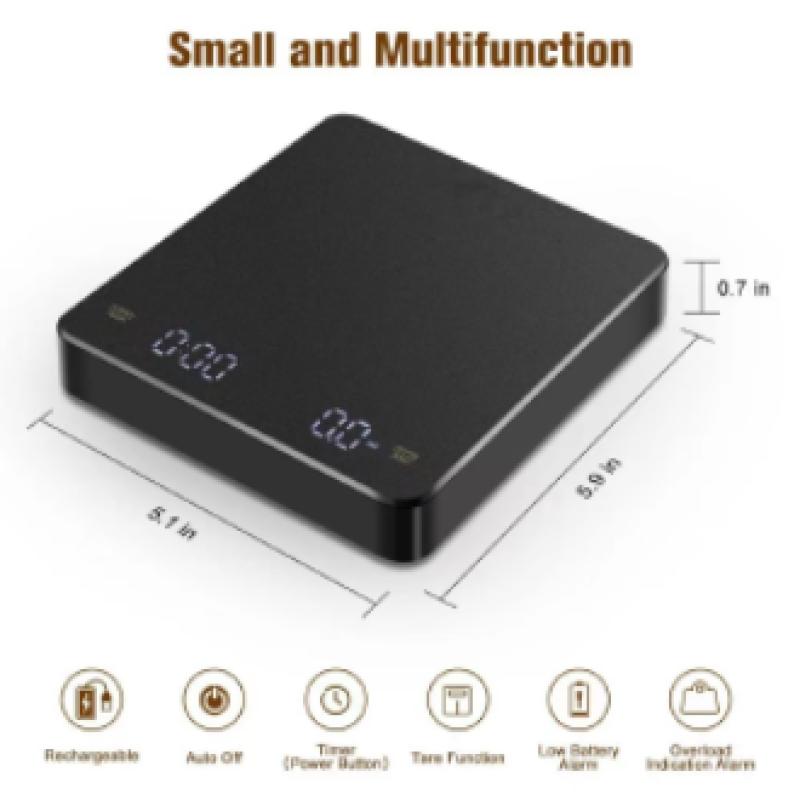 SG-Stock LED Coffee Scale Mini Timing Kitchen Scale USB Rechargeable 3kg Max Capacity 0.1g Graduations Kitchen Weighing Scale 9