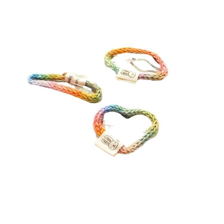 Cute Rainbow Color Wool Woven Barrettes Female Forehead Hairpin Side Fringe Clip Back Head BB Clip Hairware 4