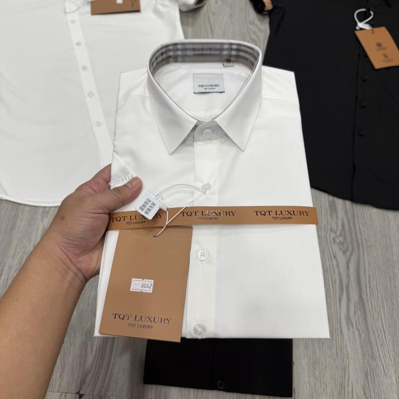 Product Introduction of Áo Sơ Mi Ngắn Tay Trắng Phối Cổ Tay Vải Cotton Lụa Mềm Mịn Nam Menswear Shirt Cổ Tròn Kem Có Cổ Kate 12