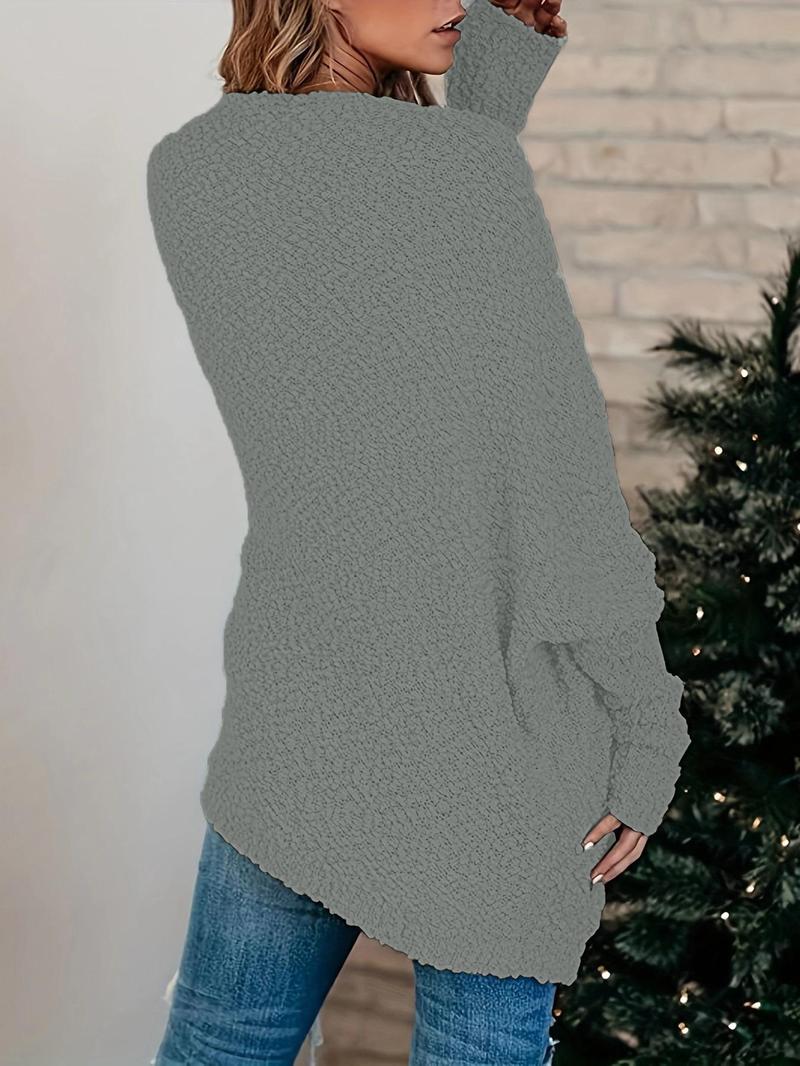 Product Introduction of Women's Solid Pocket Batwing Sleeve Cardigan, Casual Long Sleeve Open Front Outerwear for Daily Wear, Ladies Clothes for All Seasons 9